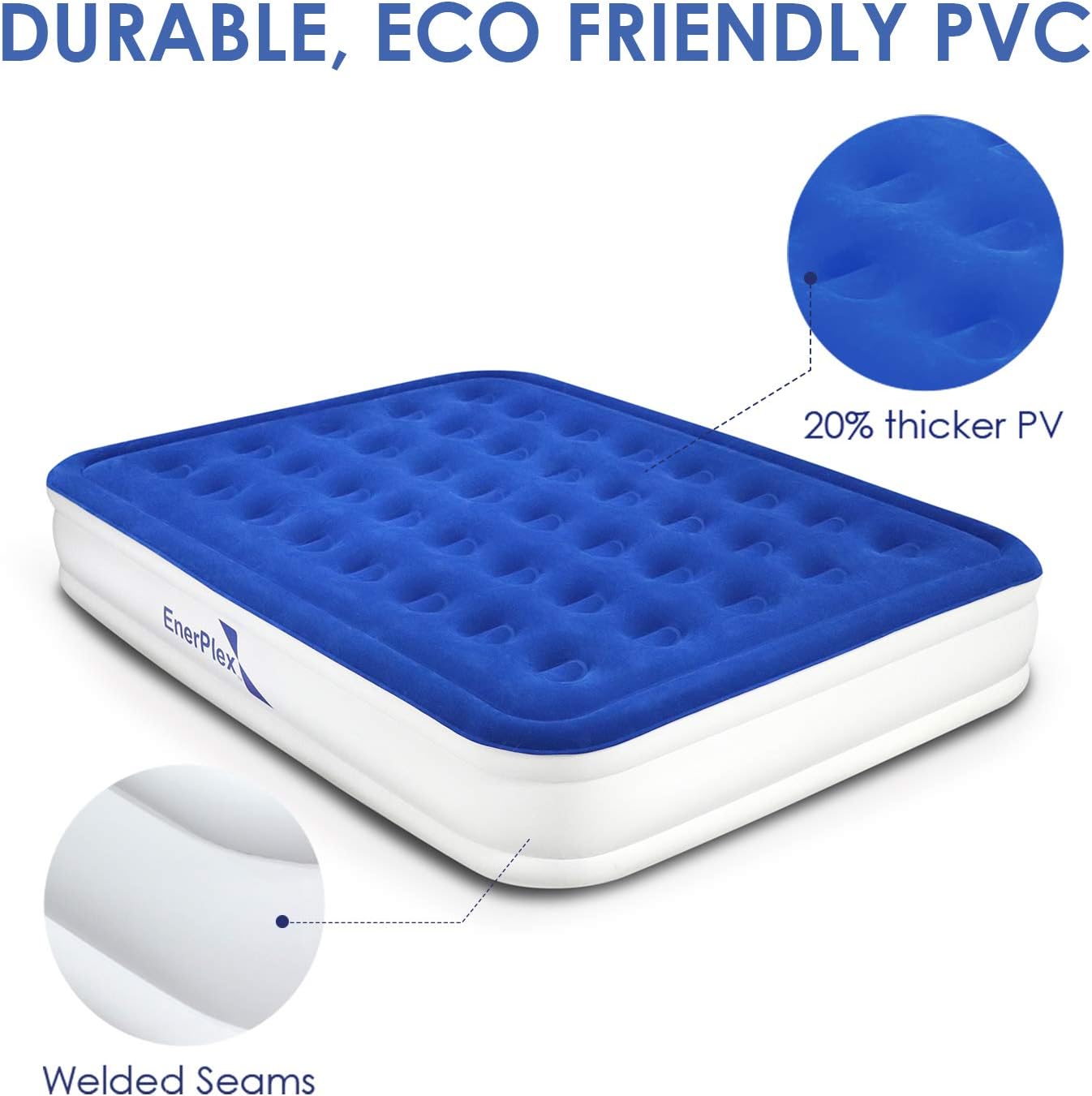 EnerPlex Premium Dual Pump Luxury Queen Size Air Mattress Airbed with Built in Pump Raised Double High Queen Blow Up Bed for Home Camping Travel 2-Year Warranty: Kitchen & Dining
