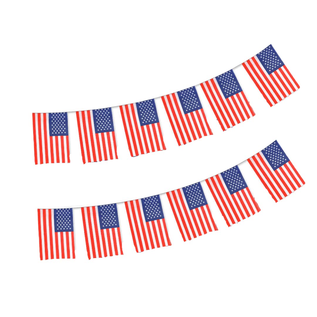 United States Flag 40 Pack USA Flag Garland 11.4M US Bunting National Flag Flags 14x21cm for Garden Bars Decorations