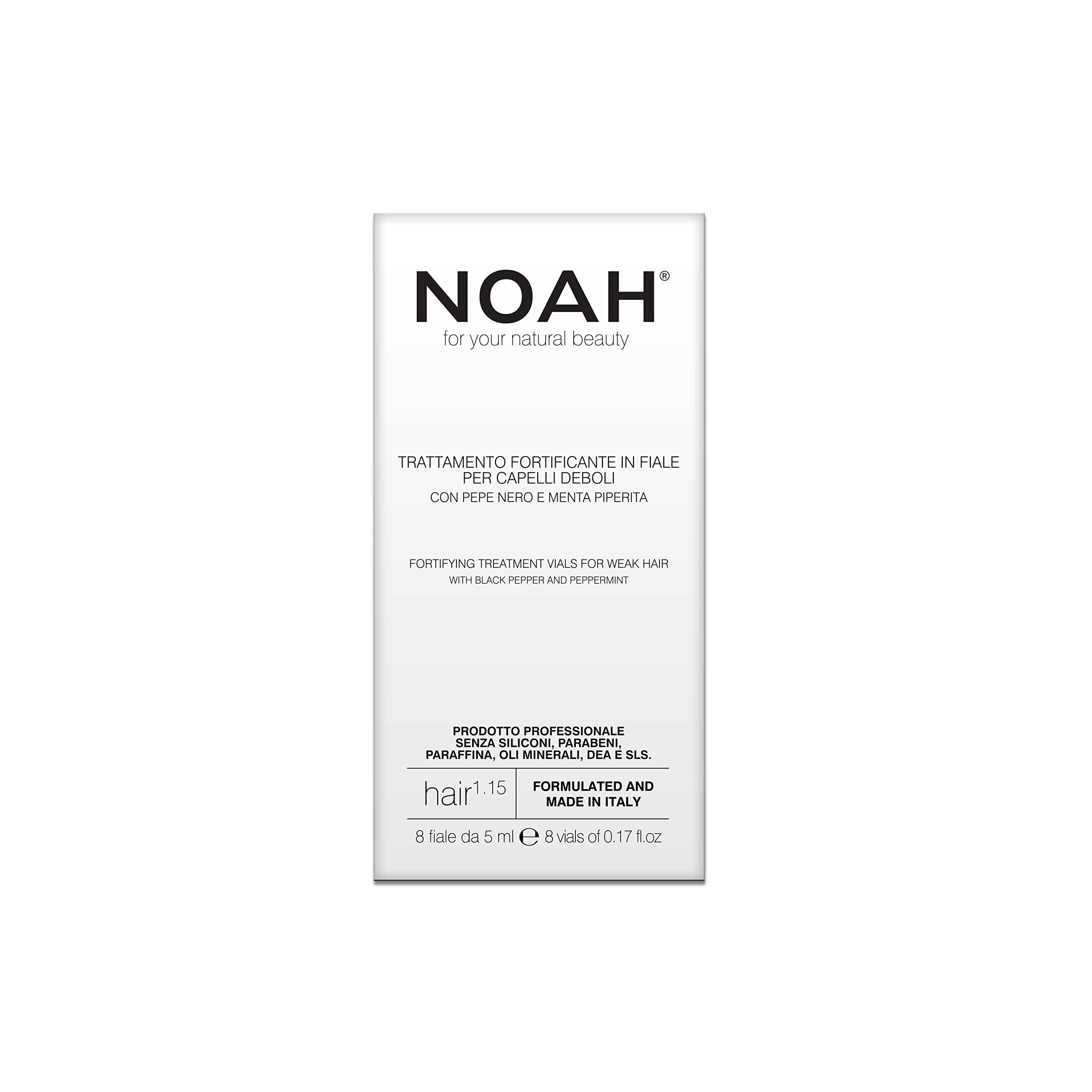 Noah Natural Fortifying Hair 1.15 Treatment Vials Serum with Black Pepper & Peppermint for Weak Hair, Strengthening & Revitalizing Formula, Vegan, Plant-Based Formula 8 Vials of 5ml