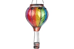 OUISJYER Hot Air Balloon Solar Lantern with Flickering Flame Light Glass Hanging Solar Lanterns Outdoor Waterproof for Garden Tree Yard Patio Party Decor Mother's Day Gift, Colorful