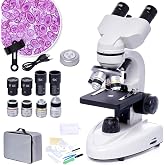 SELFIE CAT 200X-5000X Binocular Compound Microscope for Adults &amp; Students | Wide-field optics, 4 achromatic objectives, mechanical stage, coaxial focus and phone adapter for school, home and lab use.