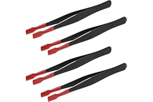 Kisangel 4pcs Stainless Steel Tweezers with Rubber Tips for Stamp Collecting Coin Handling Document Precision