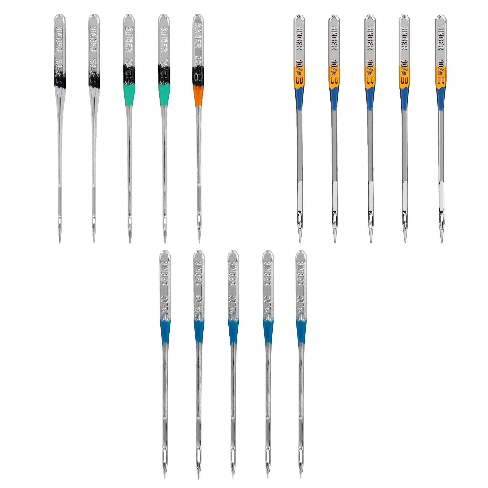 SINGER Assorted Quilting Sewing Machine Needles in Sizes 60/08, 70/10, 80/12, 90/14 - Microtex Needles, Quilting Needles, and Stretch Needles, 15 pc Set