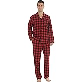 LANBAOSI Flannel Pajamas for Men Set Long Sleeve Soft Cotton Loungewear Sleepwear Plaid Shirt Pants Pjs Top Bottom