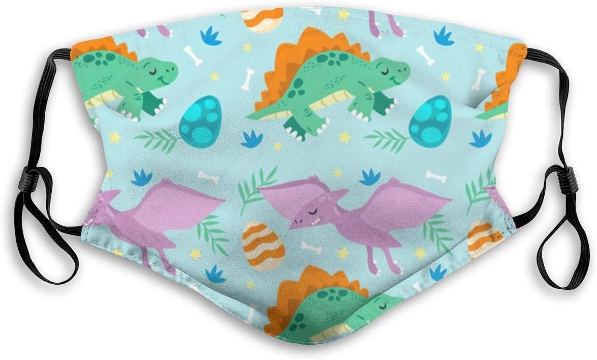 Cartoon Cute Funny Flat Dinosaur Animal Dinosaur Egg Dust Face Mask Adjustable Mouth Mask Balaclava Bandanas With Filter Paper For Kids Teens Men Women M