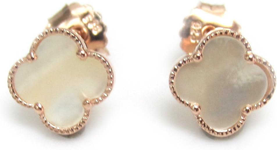 ZilverPassion Mother of Pearl Four Leaf Clover Sterling Silver Stud Earrings