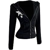 Verdusa Women's Leopard Star Zip Up Hoodie Soft Sweatshirts Slim Fit Fall Jacket