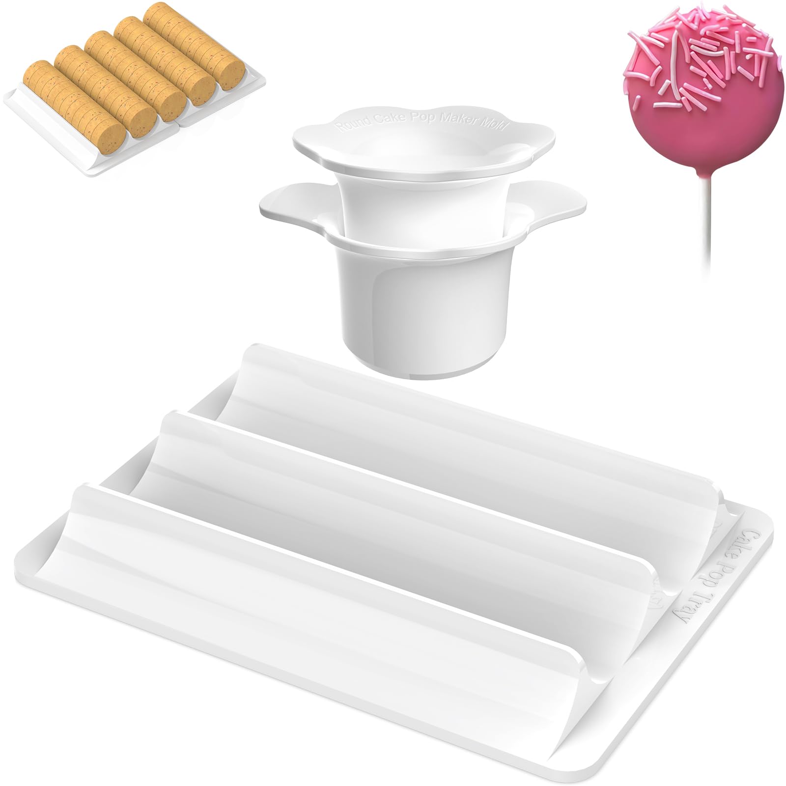 Photo 1 of **UNKNOWN MISSING PIECES** Cake Pop Cutter and Pusher with Tray - Circle Cake Pop Mold Set | Non-3D Printed | 1.75" Size | High-Capacity Dual-Cavity Cake Pop Tray | Smooth & Easy-Clean Surface (Cutter & Tray Set)