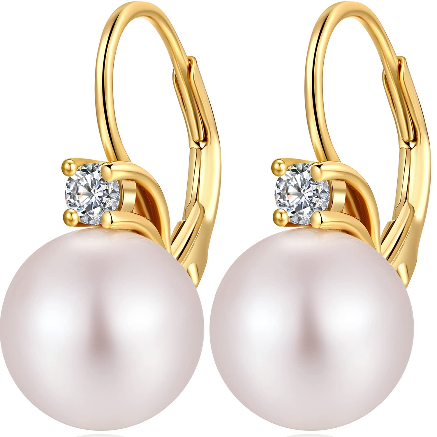 Pearl Earrings Women Pearl Drop Earrings Sterling Silver Leverback Pearl Earrings for Women Hypoallergenic Big Pearl Studs Leverback Drop Pearl Earrings Gold Silver Pearl Earrings for Women