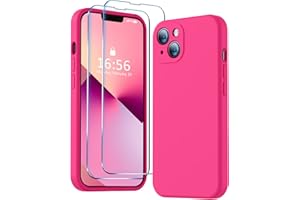 BossKiss Compatible with iPhone 13 Case, Premium Silicone Upgraded [Camera Protection] [2 Screen Protectors] [Soft Anti-Scratch Microfiber Lining] Phone Case for iPhone 13 6.1 inch - Hot Pink