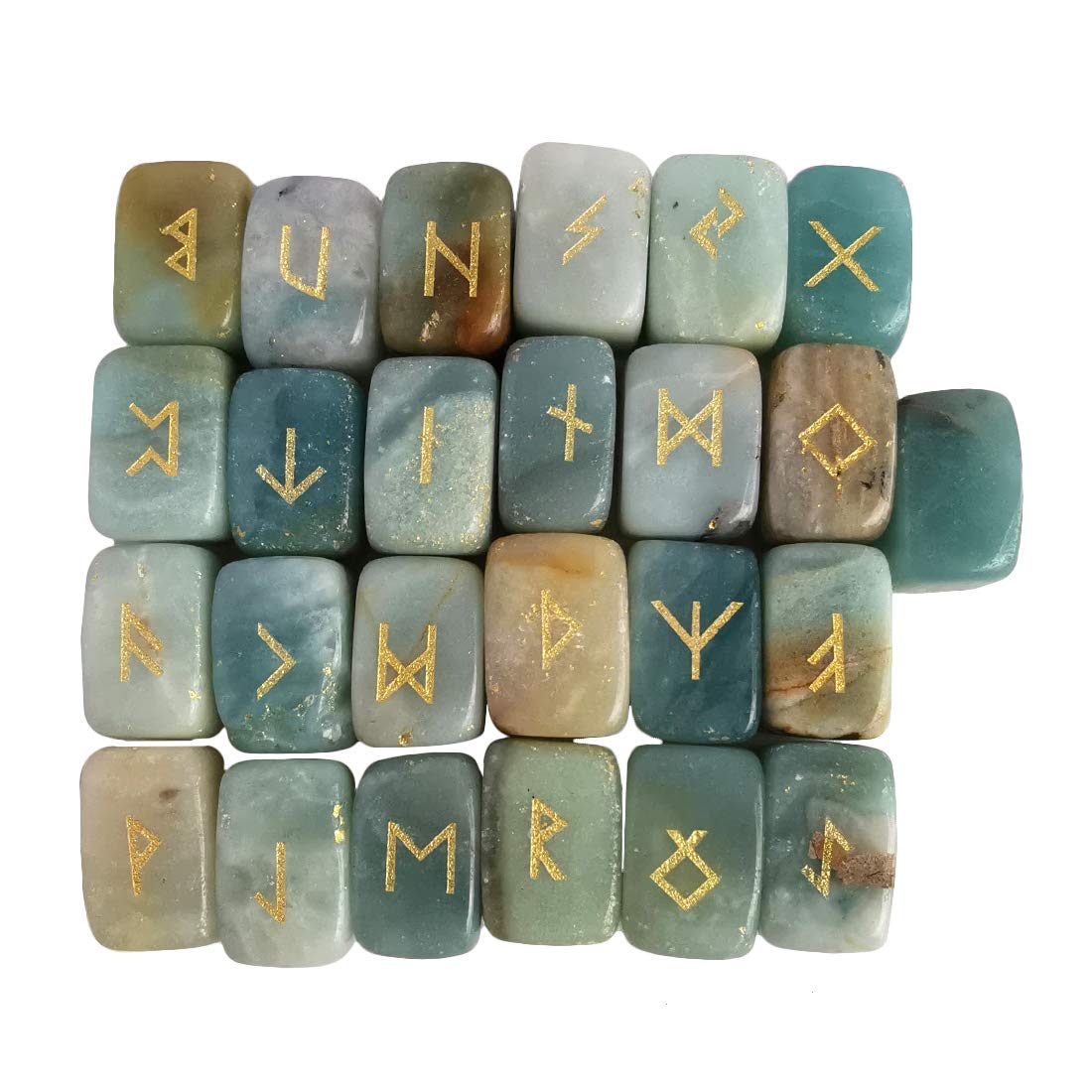 Loveliome Natural Rune Stones Set, Polished Engraved Elder Futhark Alphabet Magic Lettering Crystal for Meditation Divination Healing Chakra,Amazonite