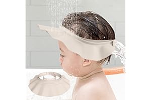 PIYL Baby Shower Cap, Baby Bath Visor for Washing Hair, Adjustable Soft Eye and Ear Protection Shampoo Shield Hat Caps for Toddler, Kids, Children (Beige)