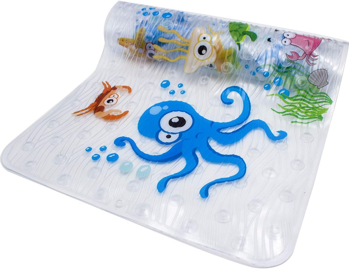 BEEHOMEE Bath Mats for Tub Kids - Large Cartoon Non-Slip Bathroom Bathtub Kid Mat for Baby Toddler Anti-Slip Shower Mats for Floor 35x16,Machine Washable XL Size Bathroom Mats (Blue-Octopus): Home & Kitchen