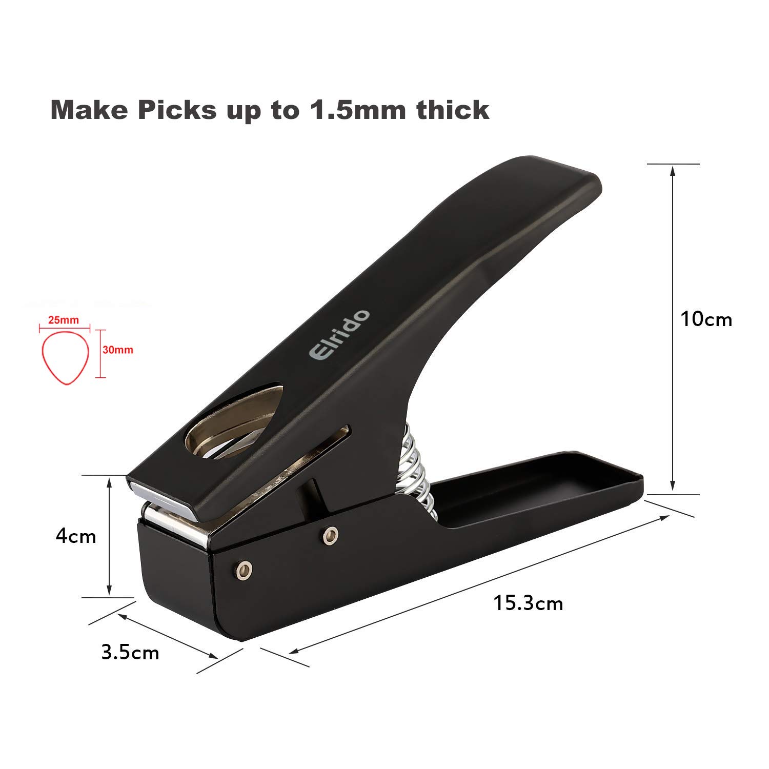 Elrido DIY Guitar Picks Maker Guitar Pick Punch Make Your Endless Guitar Picks, With Leather Key Chain Picks Holder and 2 Pick Strips Sheet - Guitar Picks Puncher Tool Kit Gift for Guitarist (Black)