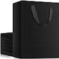 EUSOAR Shopping Bags for Boutique, 20pcs 7.8" x 3.9" x 11" Medium Sturdy Black Kraft Paper Gift Bags with Cloth Handle Bulk, Merchandise Retail Wrap Bags for Business, Craft Grocery, Party, Wedding