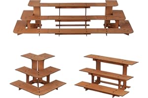 Flenpptly Retail Display Shelves - Wooden Portable Shelf Rack, 3 Tiers, Counter Top Display Stand for Vendors, Craft Show, Farmers Market, Store (2 Corner + 1 Straight)