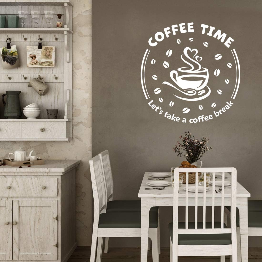 Coffee time Break Wall Art Kitchen Stickers Sign Decoration Decal Cup Vinyl Tile Removable Adhesive Decor Quote Window Shop Poster Transfer Tea Mural Love Quotes Print transfers Lettering… - Image 5