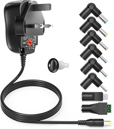 Outtag 12W Universal AC/DC Power Adapter 3V-12V 8 DC Plugs 1A