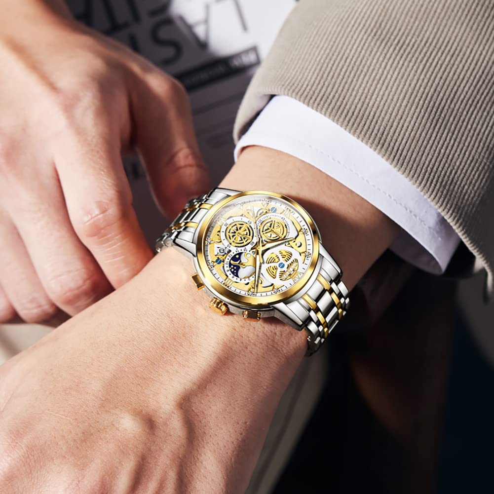 OLEVS Mens Watch Chronograph Luxury Diamond Dress Business Analog Quartz Wrist Watches Stainless Steel Waterproof Luminous