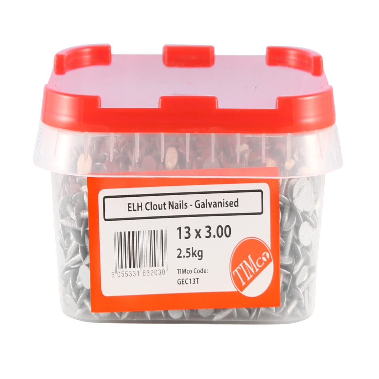 TIMCO Galvanized ELH Clout Nails - 20 x 3.00 - Extra Clamping - Perfect for Fitting Roofing Felt and plasterboard - 2.5kg Tub - Silver