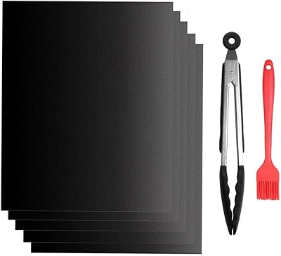 GOFRIEND BBQ Grill Mat Set of 5 with Tongs and Brush, 40x33 cm, PTFE