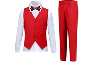 DOISPON Boys Suits Slim Fit 4 Piece Formal Dresswear Suit for Kids Tuxedo Wedding Set Toddler Boy Dress with Vest Shirt Pants and Tie