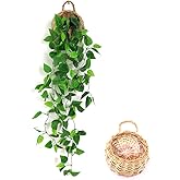 ANZOME Artificial Hanging Plants, 3.5ft Ivy Vine Fake Leaves Green Chain for Indoor Outdoor Wall Home Room Garden Wedding Garland Decoration(Basket Included)