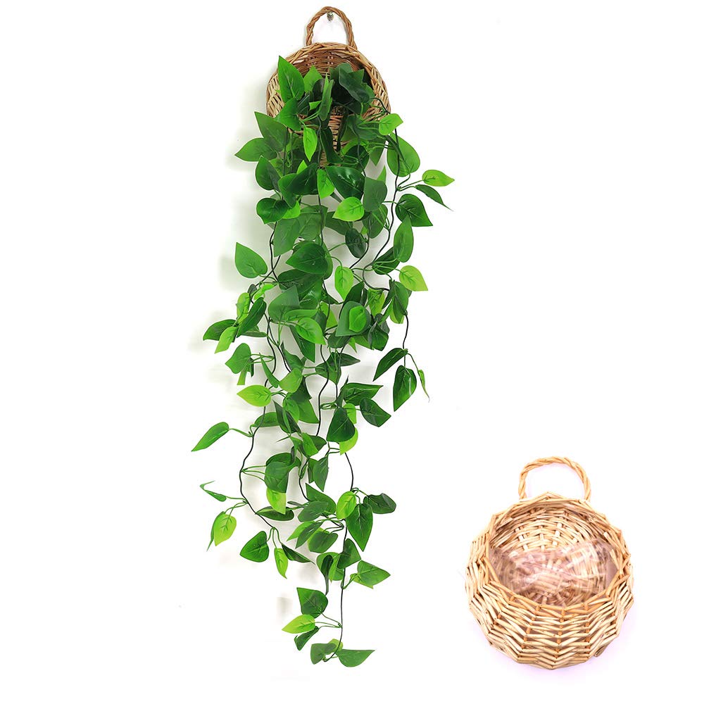 ANZOME Hanging Artificial Plants Ivy, Plastic Trailing Vines Plants Fake Plants Indoor with Hanging Basket, Room Scenes Decorative Home Kitchen Garden Office Wedding Wall Decoration Indoor Outdoor