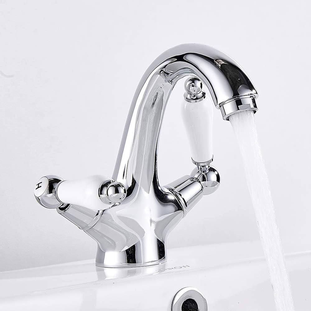 Dual Lever Basin Mixer taps Bathroom Sink tap Chrome hot and Cold Small Solid Brass luxry Faucet, Silver - Image 3