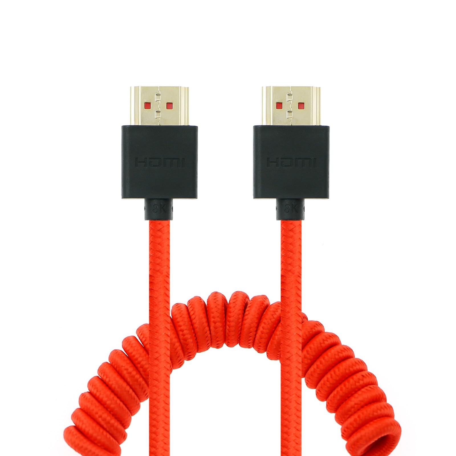 Uonecn 48Gbps High Speed 8K HDMI 2.1 Cable Coiled Braided Ethernet Cord for Atomos Ninja V, for Canon C300, Z CAM E2, Dolby Atmos, 8K TV, Laptop