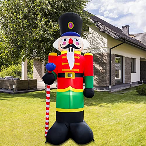 8 FT Christmas Inflatable Nutcracker Decoration with LED Lights, Outdoor Inflatable Yard Decorations for Patio Lawn Garden Family Party Indoor Outdoor