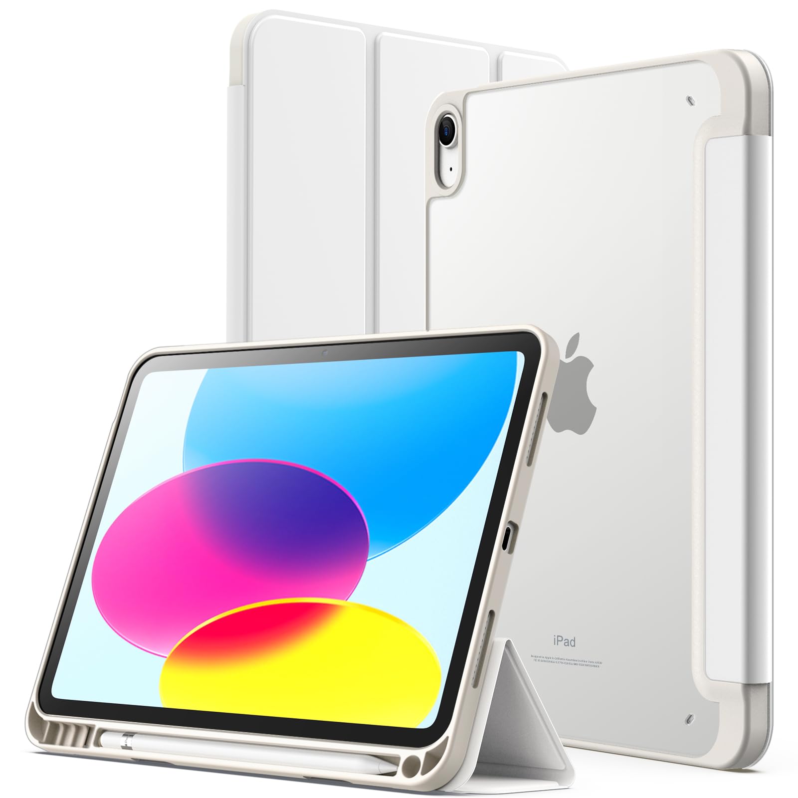JETech Matte Case for iPad (A16) 11th/10th Generation (2025/2022) with Pencil Holder, Frosted Translucent Back Slim Stand Protective Tablet Cover (White) — image 1