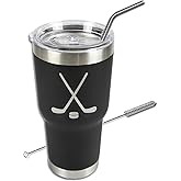 Hockey Tumbler Engraved Cup 30 oz with Lid, Straw and Cleaner, Gift for Mom Sports Travel Coffee Mug, Stainless Steel, Vacuum Insulated, Keep Drinks Hot and Cold
