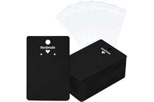 joycraft 100Pcs Earring Display Cards with Bags, Black Necklace Display Cards, 3.5x2.4 inch Paper Jewelry Display Cards for Selling, Hanging Earring and Necklace, DIY Crafts, and Retail