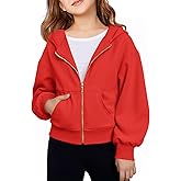 Haloumoning Girls Zip Up Hoodies Kids Casual Long Sleeve Sweatshirt Fall Jacket with Pockets 5-14 Years