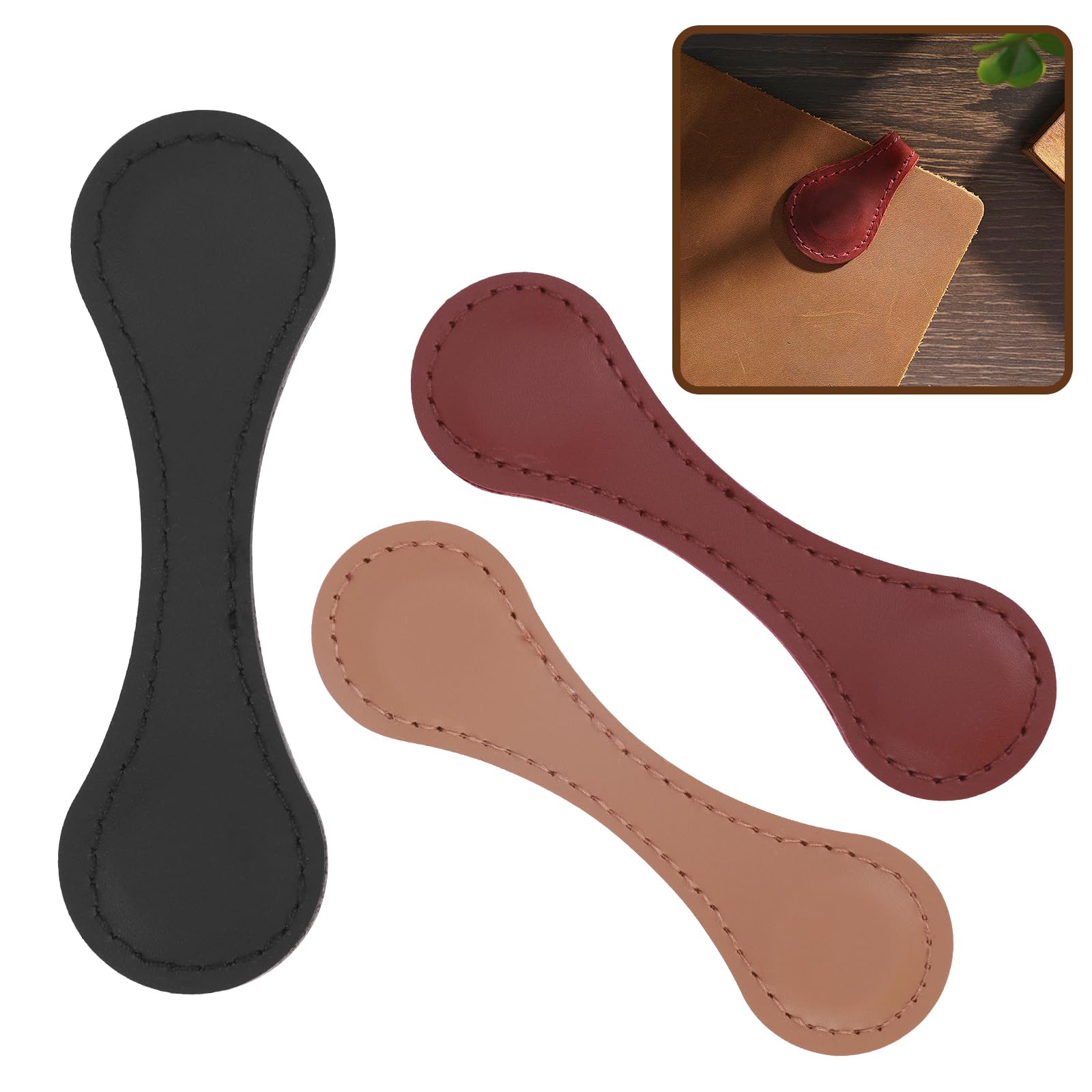 Leather Magnetic Bookmark, 3 PCS Personalized Leather Book Mark Double-Sided Magnetic Book/Page Markers, 3 Colors Bookmark Gifts for Lover Women Men Her Him