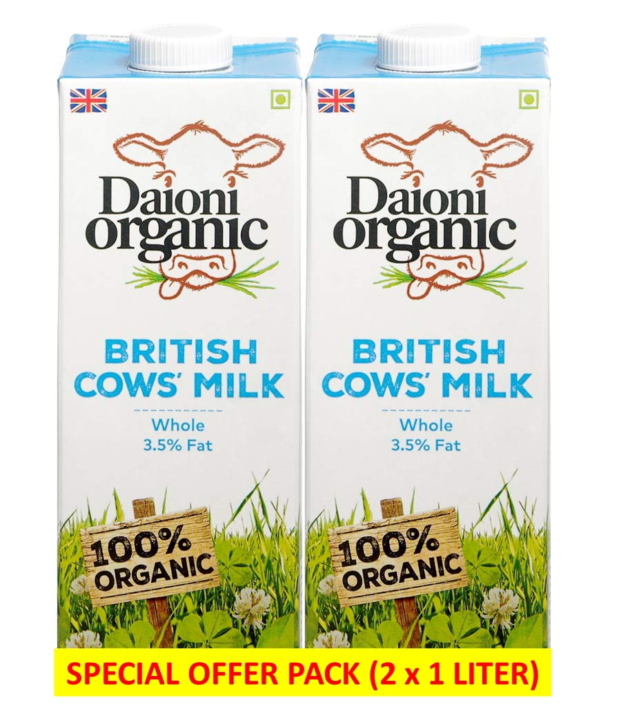 Daioni 100% Organic Whole British Cows Milk 1L (Pack of 2)