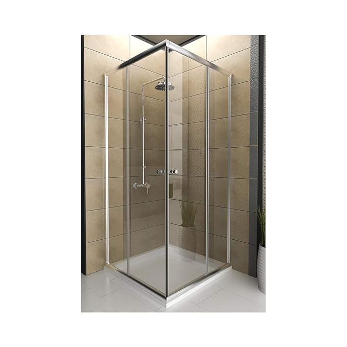 bad1a Premium Echtglas Duschkabine mit Eckeinstieg 80x80x190 cm und Schiebeelementen aus ESG Sicherheitsglas 5 mm, Top Alpenb