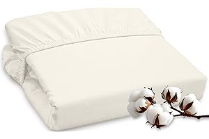 ROYALE LINENS 300 Thread Count 100% Long Staple Combed Cotton Fitted Sheet Full - Super Soft Deep Pocket Bottom Sheet - Fitted Sheets Only - Elastic Sheets (Full, Cream)