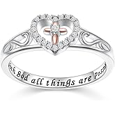 JZMSJF S925 Sterling Silver Heart Cross Inspirational Ring Christian Faith Religious Jewelry Gifts for Women