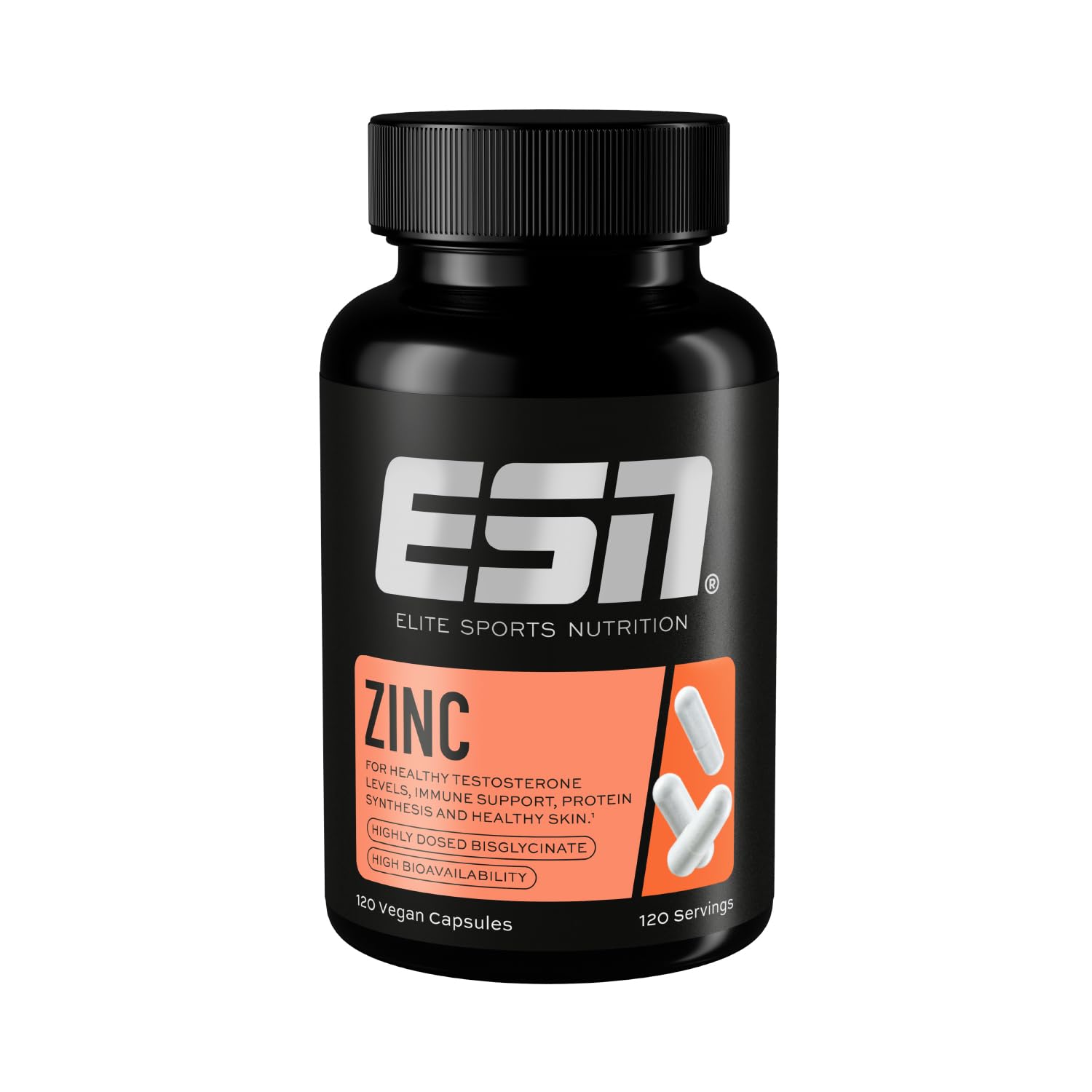 ESN Zinc Capsules, 120 Vegan Capsules, 120 Servings, 0.21 lbs, Laboratory Tested, Made in Germany