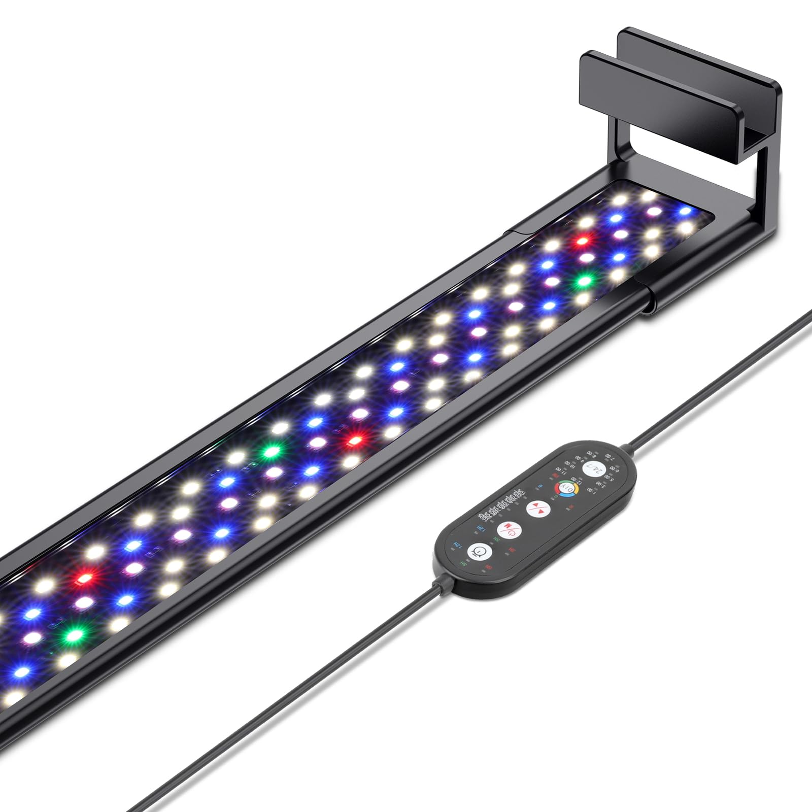 hygger Clip On Aquarium Light, Full Spectrum LED Aquarium Light, 24W 24/7 Lighting Fish Tank Light with 10 Colors, Adjustable Timer,3 Modes for 60-72cm Planted Tank