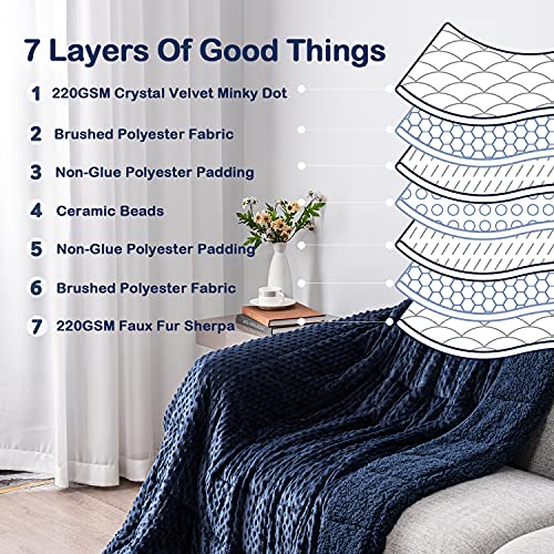Sherpa Weighted Blanket 15 lbs for Adult, Cottonblue Luxury Comfy Bedding Blanket with Minky Dot Velvet, Dual Sided Soft Hug Blanket for Sofa Couch Bed Home Decor, Navy Blue, 60\'\'x80\'\'