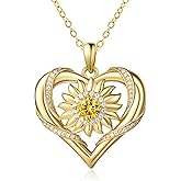 AENEAS Valentines Day Gifts for Women Her Sunflower Heart Necklace for Women 925 Sterling Silver Birthstone Citrine Pendant 14K Gold Plated Flower Jewelry Gifts for Women Wife Her