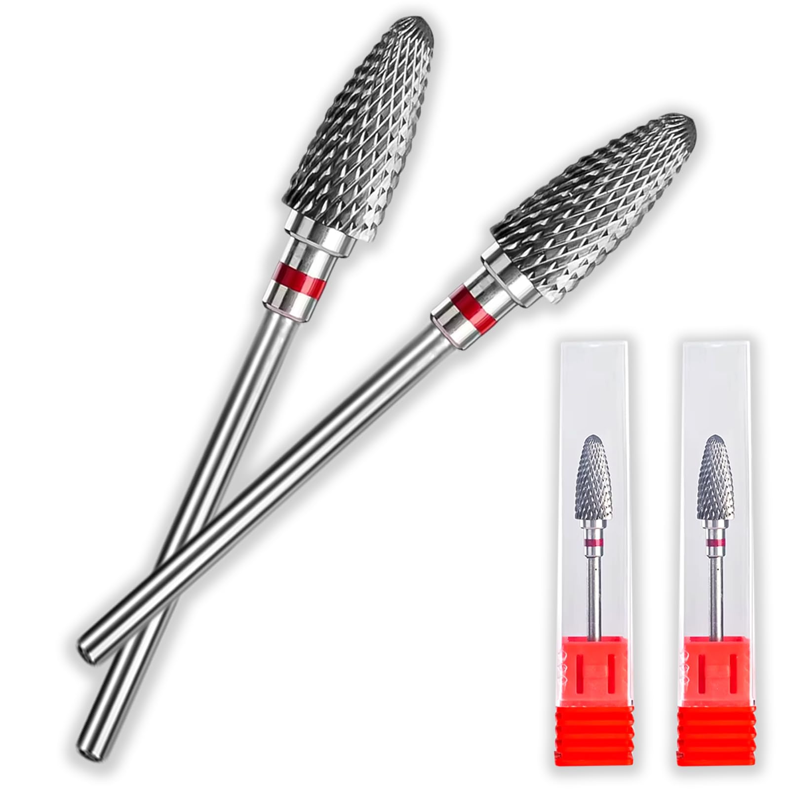 NICECONE 2 Pack Nail Carbide Drill Bits for Acrylic Nails, 3/32" Shank Drill Bits for Nails Fast Removing Acrylic Nail Hard Gels, Cuticle Professional Nail Efile Bit for Nail Drill Machine