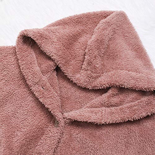 XOWRTE Women's Button Fluffy Tail Hooded Loose Sweater Coat Fall Winter Jacket Overcoat Outwear