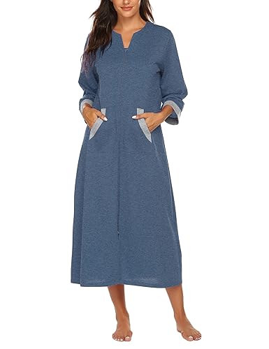 Ekouaer Women Zipper Robe 3/4 Sleeves Loungewear Dress Full Length