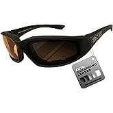 Epoch Eyewear Auto-Darkening Foam Padded Motorcycle Sunglasses Black Frames Amber to Smoke Photochromic Lens