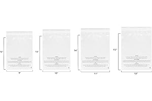 PolyPackers – Combo Pack of 400 Self Seal Clear Poly Bags with Suffocation Warning – 100 each of 9x12”, 10x13”, 11x14”, 12x15” – Permanent Adhesive – For FBA, Packaging Clothes, Shirts and More
