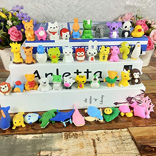 E-UNIONA 40pcs Detachable Assembly Animal Pencil Eraser Set for Classroom Awards, Game Prizes, Children's Puzzle Games and Birthdays ,Weddings Party Gifts.